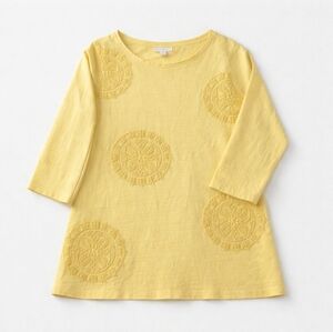 Charter Club Yellow Cotton Tunic Top 3/4 Sleeve Medallion Embroidered Small